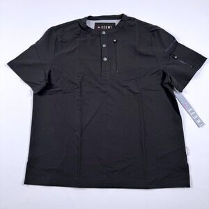 Keswi Men's 2-Pocket‎ Snap Front Henley Scrub Top - Size Large, Black NEW